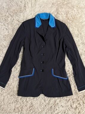 Women’s Size 14 Black w/ Blue Piping Charles Ancona Horseback Riding Show Coat